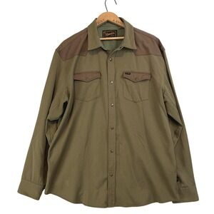 Howler Brothers Stockman Flannel Shirt Mens XL Olive Green Brown Western Snap